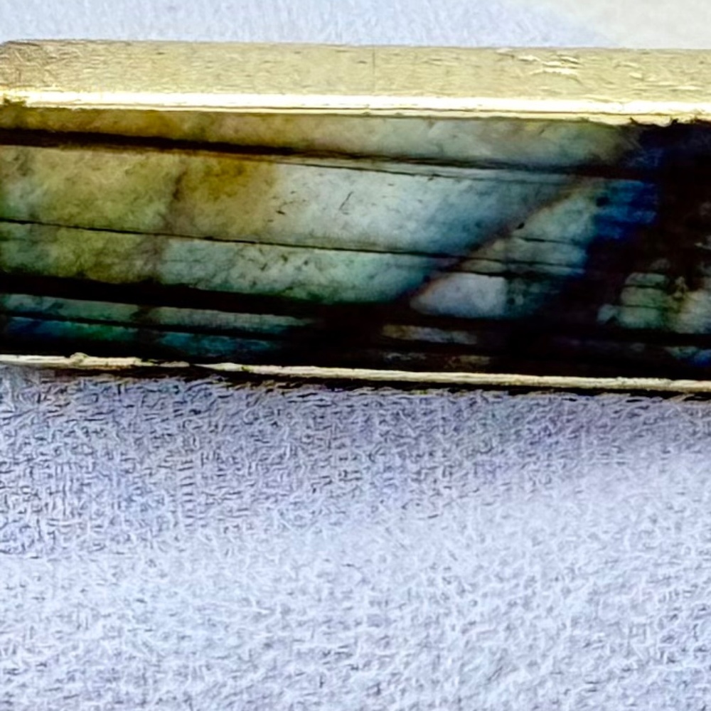Natural Labradorite Pendant Rectangle Boho Layering Necklace Gold Tone Chain 20 - Picture 7 of 10